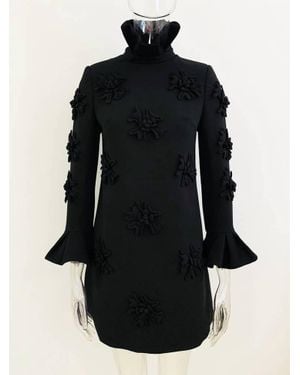 Productseeker Yira 3D Flower Bell Sleeve Dress - Black