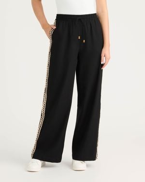 Ellen Tracy Wide Leg Pant With Ric Rac Detail - Black