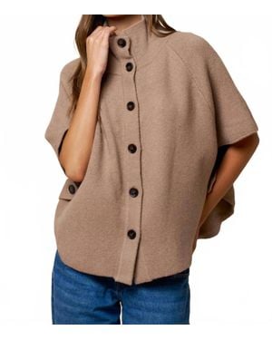 Lalavon Greta Mock Neck Button Down Knit Poncho - Brown