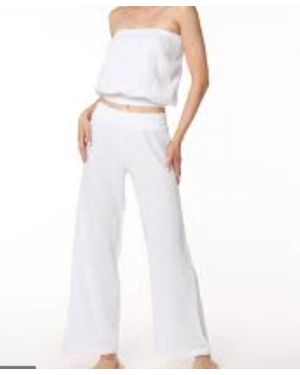 Bobi High Waist Smocked Pant - White