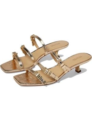 Michael Kors Darrington Sandals M Leather Kitten Heel Htat1242 - Metallic