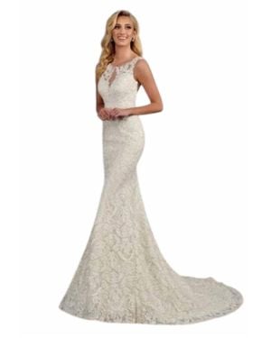 Mary's Bridal Fitted High Neck Wedding Dress - White