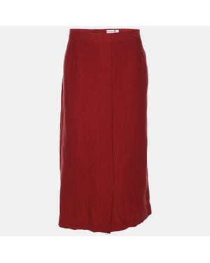 Marina Rinaldi Linen Straight Midi Skirt - Red