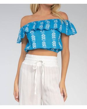 Elan Embroidered Ruffles Crop Top - Blue