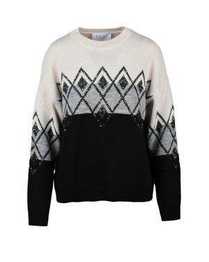 Kaos Crew Neck Mixed Fiber Sweater With Geometric Pattern - Gray