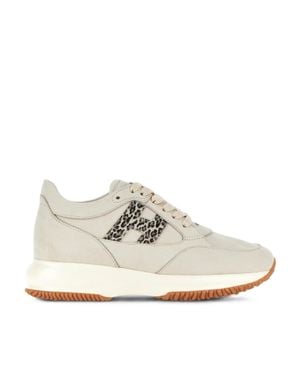 Hogan Light Leopard Print Chunky Sneakers - White