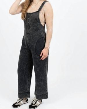Mystree Washed Thermal Jumpsuit - Black