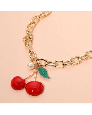 Fashnzfab Enamel Cherry Pearl Charm Chunky Choker Necklace - Multicolor
