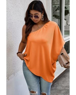 TRUEDAMES Plus One Shoulder Solid Casual Loose Fit Shirt - Orange