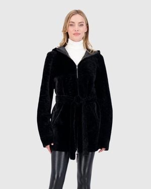 Gorski Reversible Textured Shearling Lamb Zip Parka - Black
