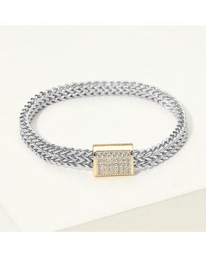 Fashnzfab 14K Plated Cz Pave Clasp Accent Braided Mesh Magnetic Bracelet - Metallic