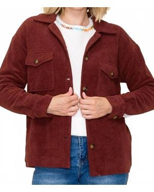 Staccato Corduroy Fleece Lined Shacket - Red