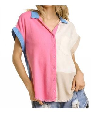 Umgee Color Block Gauze Top - Pink