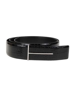 Tom Ford Tumbled Soft Printed Croc Reversible Slim T Belt - Black