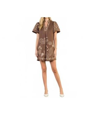 Thml Short Sleeve Embroidered Detail Dress - Natural