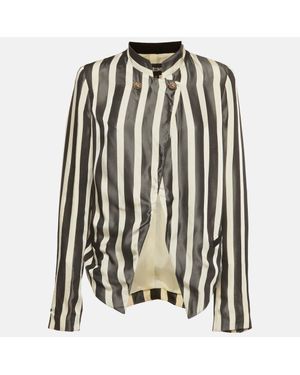 Just Cavalli Cream Striped Crepe Open Front Blazer - Black