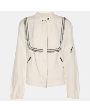 Roberto Cavalli Cream Linen Blend Zip Jacket - Natural