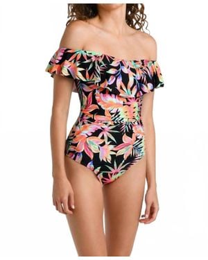 La Blanca Off The Shoulder Ruffle Mio One Piece - Orange