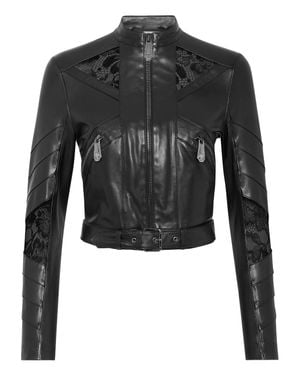 Philipp Plein Leather Fitted Biker Lace - Black