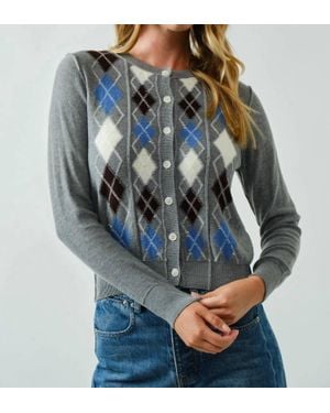 Aaron & Amber Argyle Button Front Sweater Cardigan - Blue