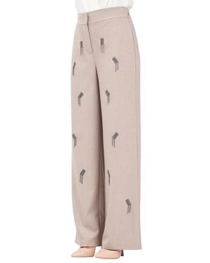 SIMONA CORSELLINI Wide-Leg Stretch Pants With High Waist And Embroidered Detail - Natural