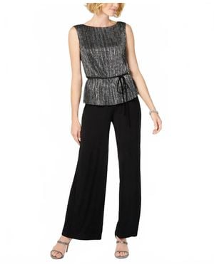 Connected Apparel Metallic Sleeveless Jumpsuit - Black