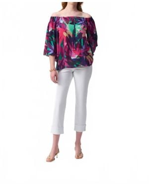 Joseph Ribkoff Tropical Print Off-Shoulder Boxy Top - Multicolor