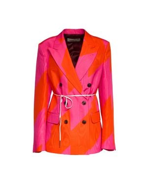 Dries Van Noten Barrysta Collaged Stripe Double Breasted Blazer - Red