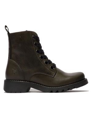 Fly London Leather Lace-Up Ankle Boots - Black