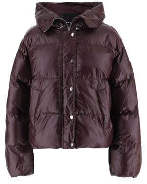 Pinko Bordeaux Technical Fabric Hooded Down Jacket - Brown