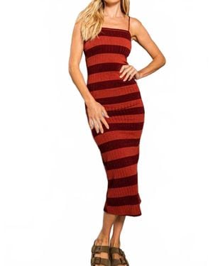 Bucketlist Stripe Print Ribbed Bodycon Long Dress - Red