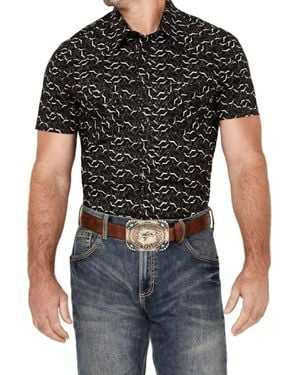 Rock & Roll Denim Longhorn Print Short Sleeve Shirt - Black