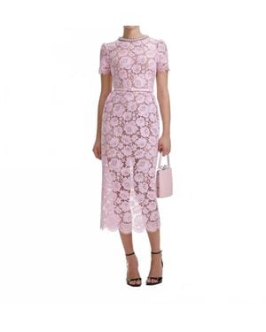 Self-Portrait Fine Lace Pearl Midi Dress - Pink
