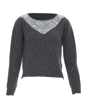 Ermanno Scervino Cashmere Bead Embellished Collar Sweater - Gray