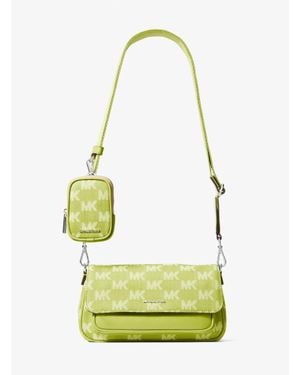 Michael Kors Outlet Jet Set Travel Small Logo Jacquard Denim Crossbody Bag With Pouch - Green