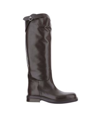 Poeve Polished Leather Tall Boots - Brown