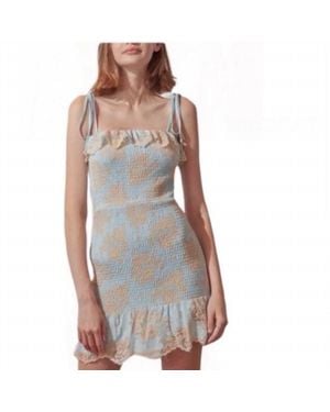 Storia Smocked Floral Tie Shoulder Mini Dress - Gray