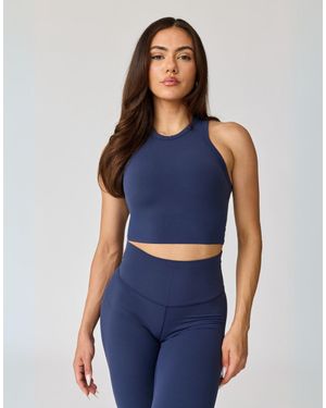AVA Active Hera High Neck Crop Tank - Blue