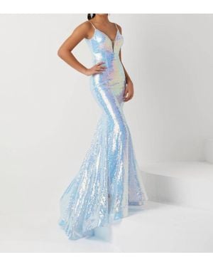 Tiffany Designs V Neck Mermaid Dress - Blue