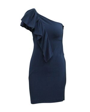 Maje One Shoulder Ruffled Dress - Blue