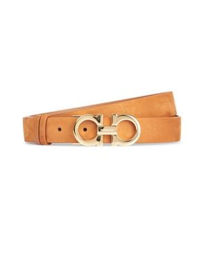 Ferragamo Slim Tan Calf Leather Belt - White