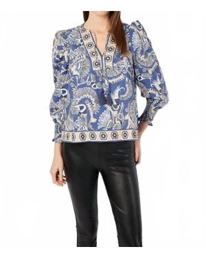 Sail To Sable Bradley Puff Sleeve Tassel Top - Blue