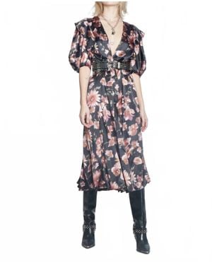 The Kooples Floral Puff-Sleeve Dress - Black