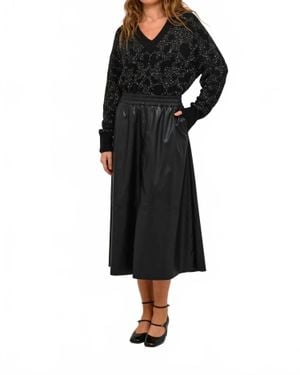 Kaffe Kamikka Faux Leather A-Line Midi Skirt - Black