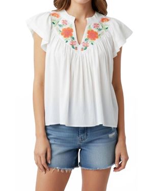 Mahila Olene Embroidered Flowers Top - White