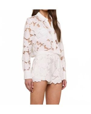 L'Agence Seychelle Cropped Eyelet Blouse - White