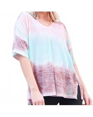 And The Why Cotton Blend Tie Dye V Neck Distressed Casual Top - Purple