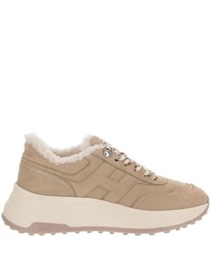Hogan Chunky Sole Stitched Panel Leather Sneakers - Natural