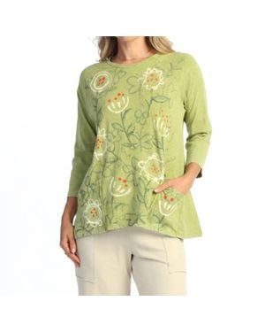 Jess & Jane Mineral Washed Patch Pocket Tunic Top - Green