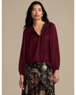 Lucky Brand Ruched Peasant Top - Red